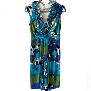 Maggy London Sleeveless Ruffle V Neck A-Line Dress